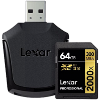   Lexar SDXC Memory Card 64Gb V90 UHS-II U3 + USB Reader