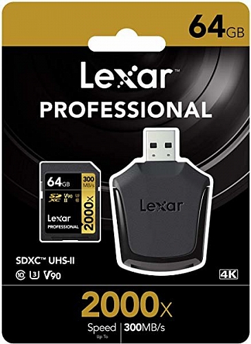 Карта памяти Lexar SDXC Memory Card 64Gb V90 UHS-II U3 + USB Reader